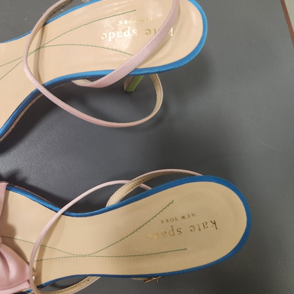 Kate Spade color block Bow detail Sandals. Green Pink Blue Sz 9.5 - Picture 7 of 9